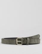 Asos Skinny Faux Suede Belt In Gray With Silver Buckle - Gray