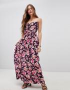 Band Of Gypsies Tie Front Maxi Dress In Floral Print - Navy
