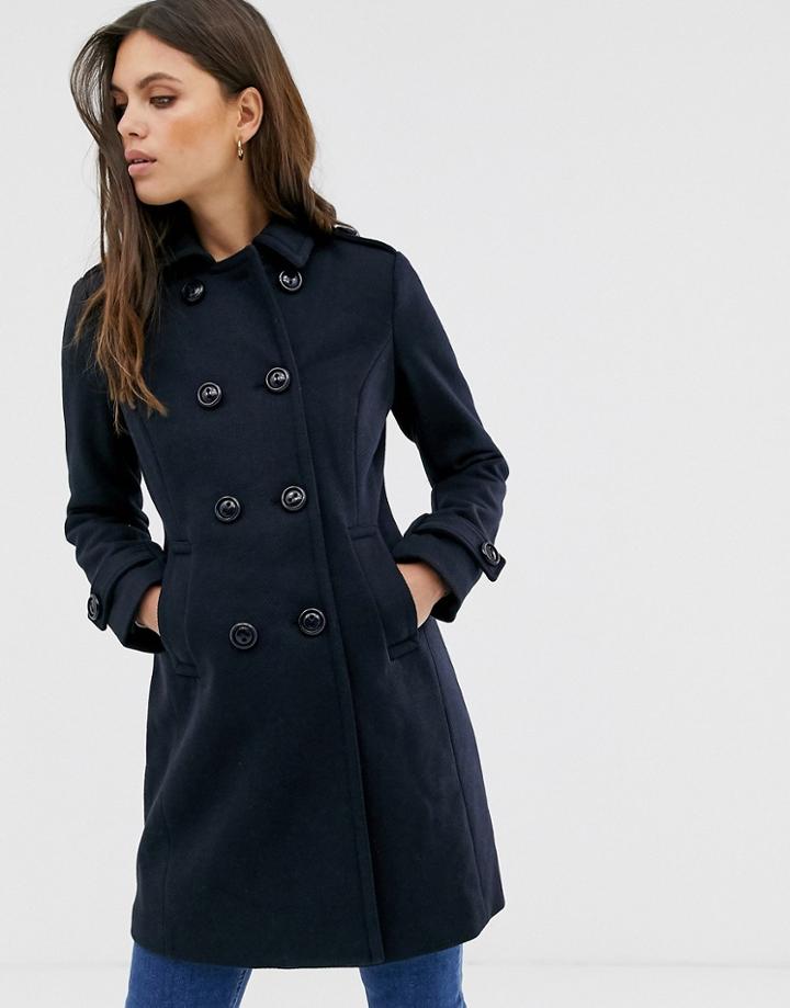 Fashion Union Smart Longline Double Breasted Coat - Navy