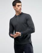 Selected Homme Long Sleeve Polo With Raglan Sleeve - Gray