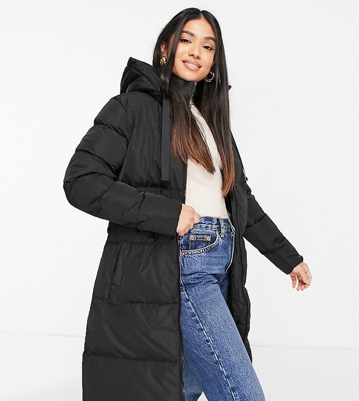Threadbare Petite Hendricks Belted Puffer Coat In Black