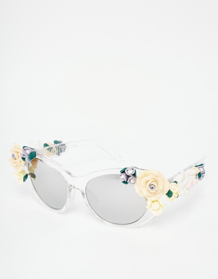 Jeepers Peepers Novelty Flower Cat Eye Sunglasses - Clear