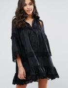 Stevie May Dark Shadow Dress With Cut Outs And Ruffle Detailing - Black