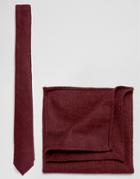 Asos Tie And Pocket Square Pack In Textured Burgundy - Red
