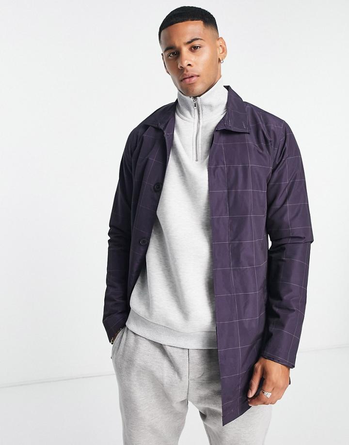 French Connection Funnel Neck Waterproof Jacket In Navy Check