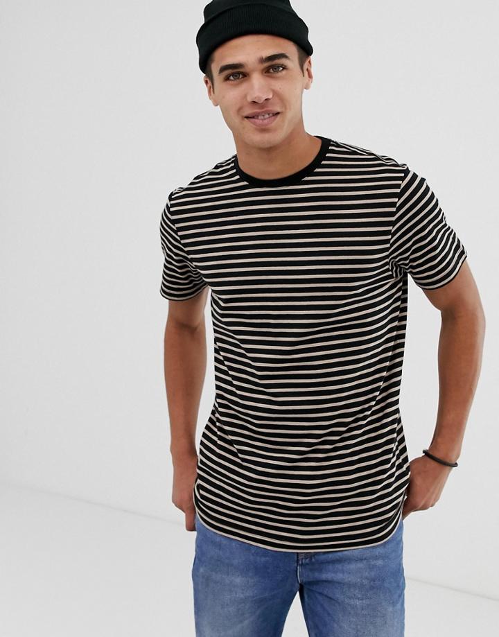New Look T-shirt With Crew Neck In Black With Stone Stripe - Stone