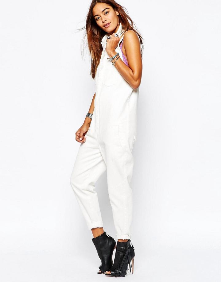 One Teaspoon Braxon Utility Cream Denim Jumpsuit - Coconut