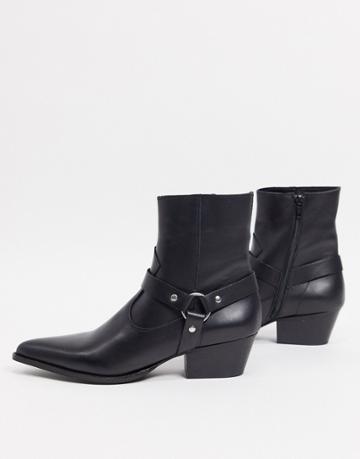 Depp Leather Western Boots With Harness Detail In Black