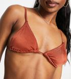 Collusion Recycled Tie Front Bikini Top In Bronze Shimmer-brown