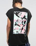 Asos Longline T-shirt With Nyc Bronx Pastel Back Print - Black