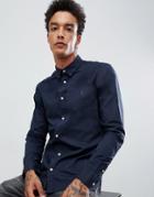 Allsaints Oxford Shirt In Navy With Ramskull Logo - Gray