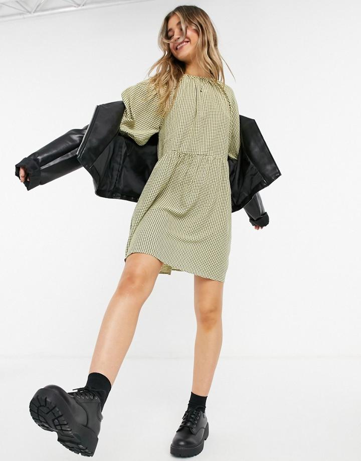 Lola May Smock Dress In Check-black