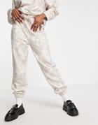 Topshop Floral Graffiti Pattern Oversized Sweatpants In Beige - Part Of A Set-neutral