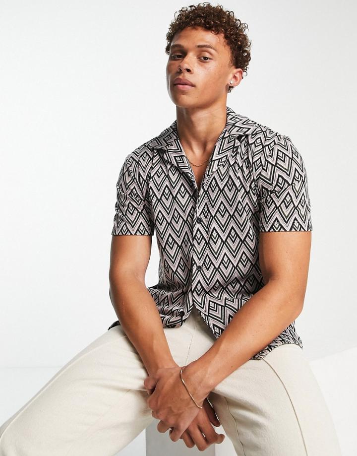 River Island Jacquard Revere Collar Shirt In Pink