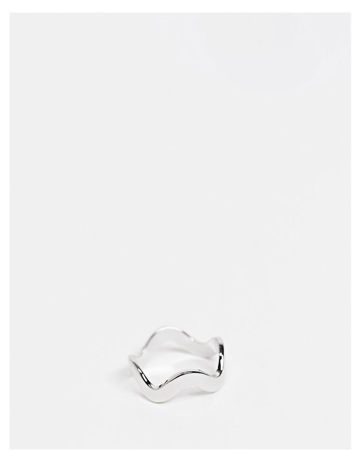 Asos Design Ring In Wave Design In Silver Tone