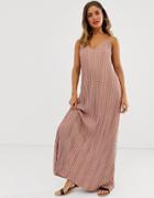 Asos Design Plisse Plunge Cami Maxi Dress In Polka Dot - Multi