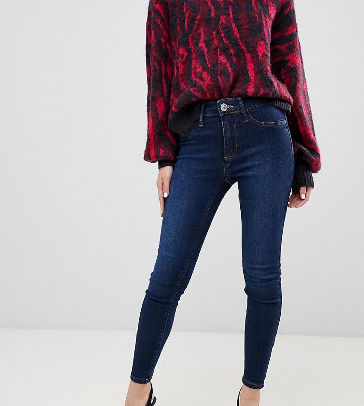 River Island Petite Molly Mid Rise Skinny Jeggings In Dark Wash - Blue