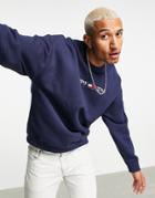 Tommy Jeans Straight Script Embroidered Logo Crewneck Sweatshirt In Navy