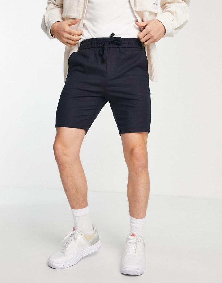 Only & Sons Shorts In Linen Mix With Elasticated Waist In Navy