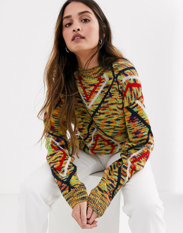 Daisy Street Oversized Sweater In Retro Knit-multi