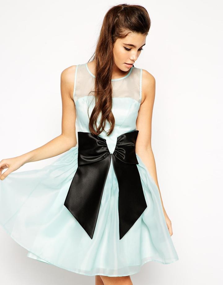 Asos Skater Dress With Bow - Light Blue