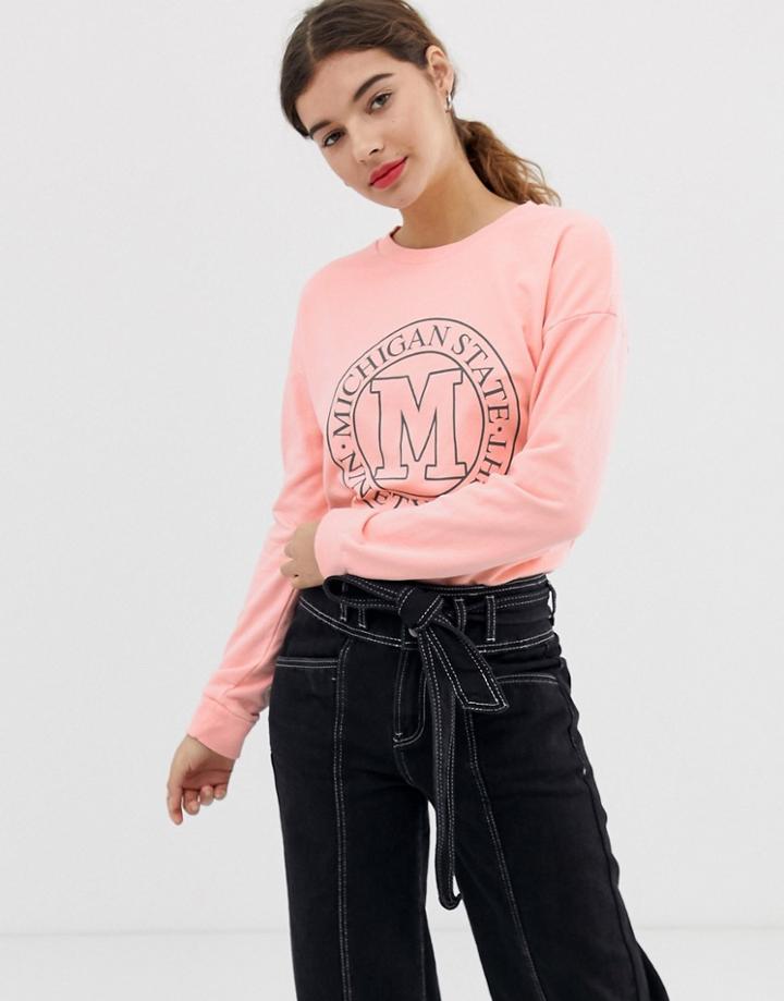New Look Sweat With Slogan In Light Pink - Orange