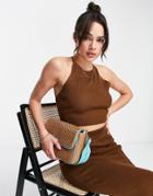 Asos Design Knitted Halter Neck Top In Brown - Part Of A Set