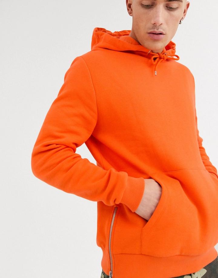 Asos Design Hoodie In Orange With Silver Side Zips