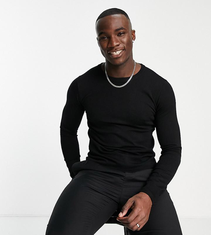 Gianni Feraud Tall Premium Muscle Fit Stretch Crew Neck Fine Gauge Sweater-black