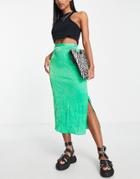 Topshop Premium Crinkle Satin Midi Skirt In Emerald - Part Of A Set-green