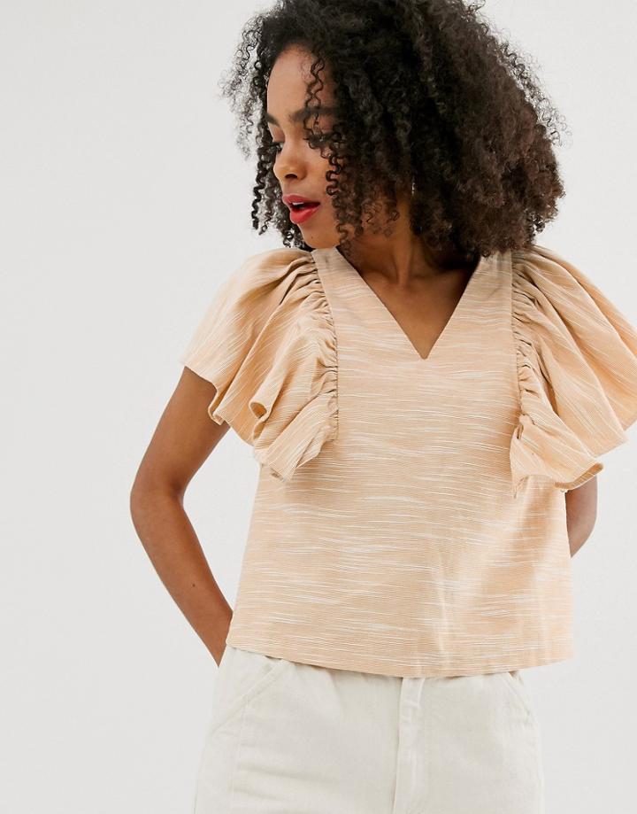 Asos White Textured Cotton Frill Shell Top - Yellow