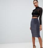 Boohoo Ribbed Velvet Midi Skirt In Gray Velvet - Navy