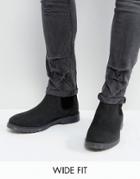 Asos Wide Fit Chelsea Boots In Black Leather With Ribbed Sole - Black