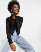 Stradivarius Mesh Shirt With Wave Flock Design In Black