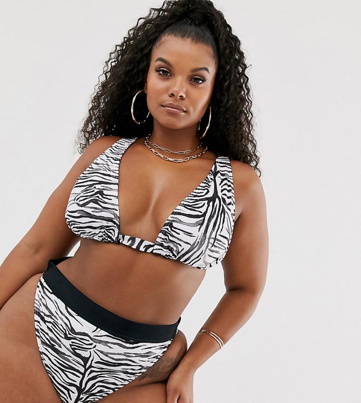 South Beach Curve Exclusive Mix And Match Triangle Bikini Top In Zebra-multi