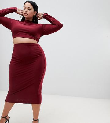 Fashionkilla Plus Bodycon Midi Skirt Two-piece In Berry - Red