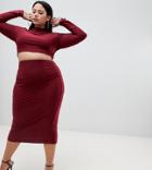 Fashionkilla Plus Bodycon Midi Skirt Two-piece In Berry - Red