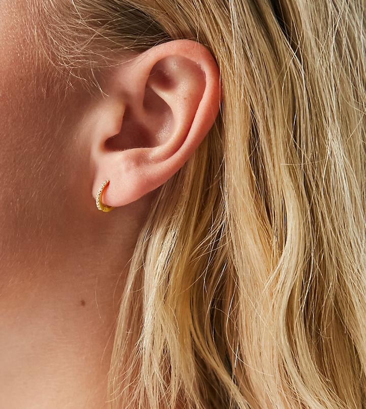 Kingsley Ryan 10mm Pave Huggie Hoops In Sterling Silver Gold Plate
