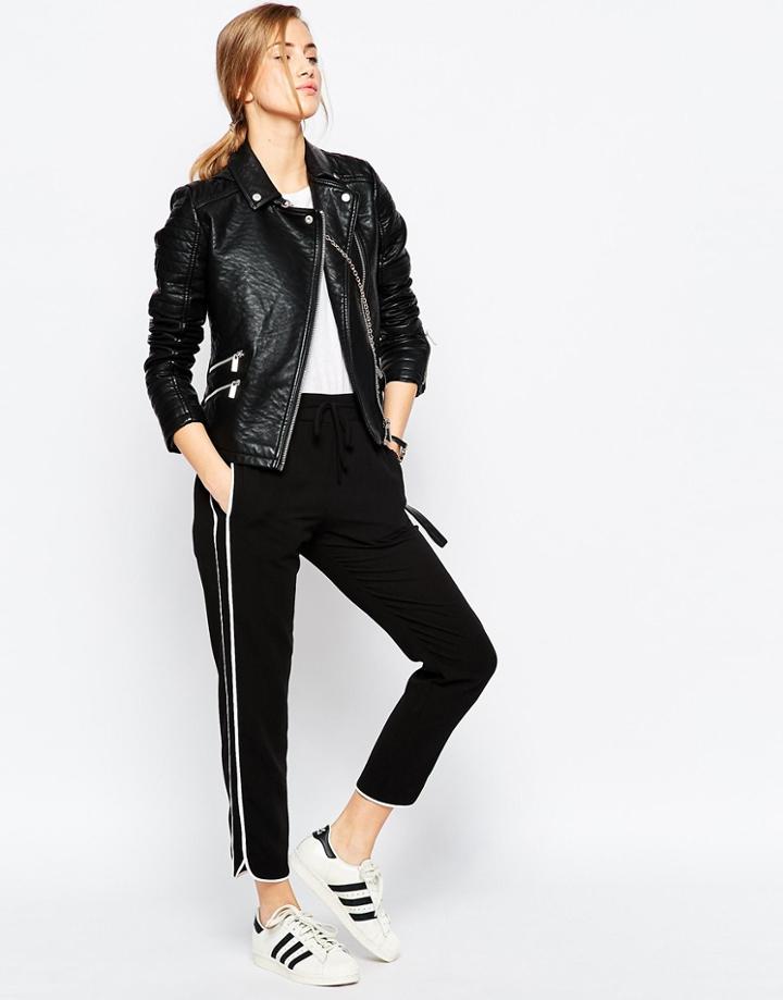 Asos Peg Trousers With Contrast Piping - Black