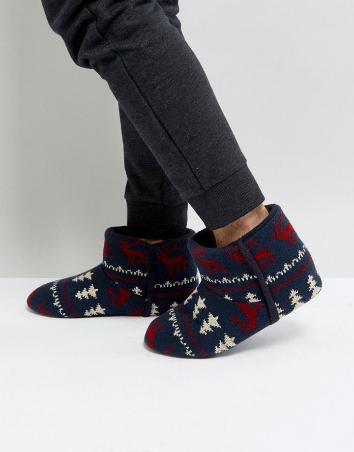 Dunlop Fairisle Boot Slippers Navy - Blue