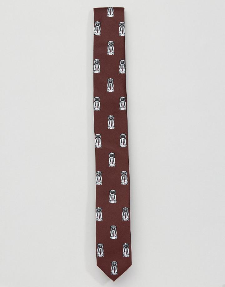 Asos Pug Tie In Burgundy - Red