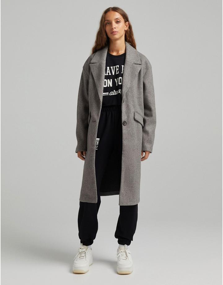 Bershka Tailored Coat In Gray-grey