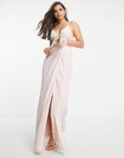 Asos Design Bridesmaid Cami Maxi Dress With Satin Chevron Waist Band And Button Back In Blush-pink
