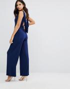 Love Cowl Back Tailored Jumpsuit - Navy