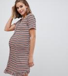 Asos Design Maternity Tonal Stripe Rib Mini Button Through Tea Dress-multi