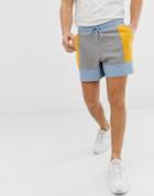 Asos Design Jersey Shorts In Shorter Length With Color Blocking - Gray