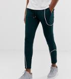 Asos Design Tall Poly Tricot Skinny Sweatpants With Piping In Green - Green