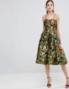 Asos Metallic Leaf Jacquard Prom Midi Dress - Multi