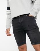 Asos Design Skinny Denim Shorts In Washed Black With Rips