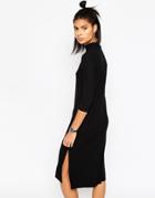 Asos High Neck Column Dress In Rib - Black